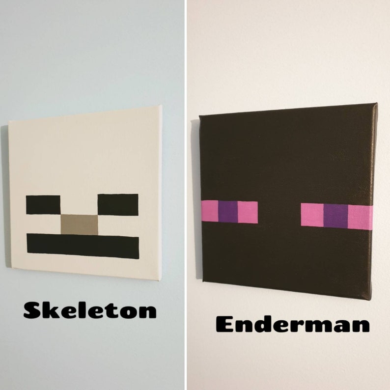 Minecraft Canvas Hand Painted Minecraft Inspired Wall Art Etsy