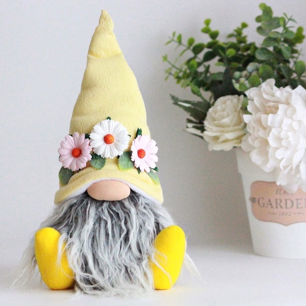 Yellow daisy gnome with legs for spring decor
