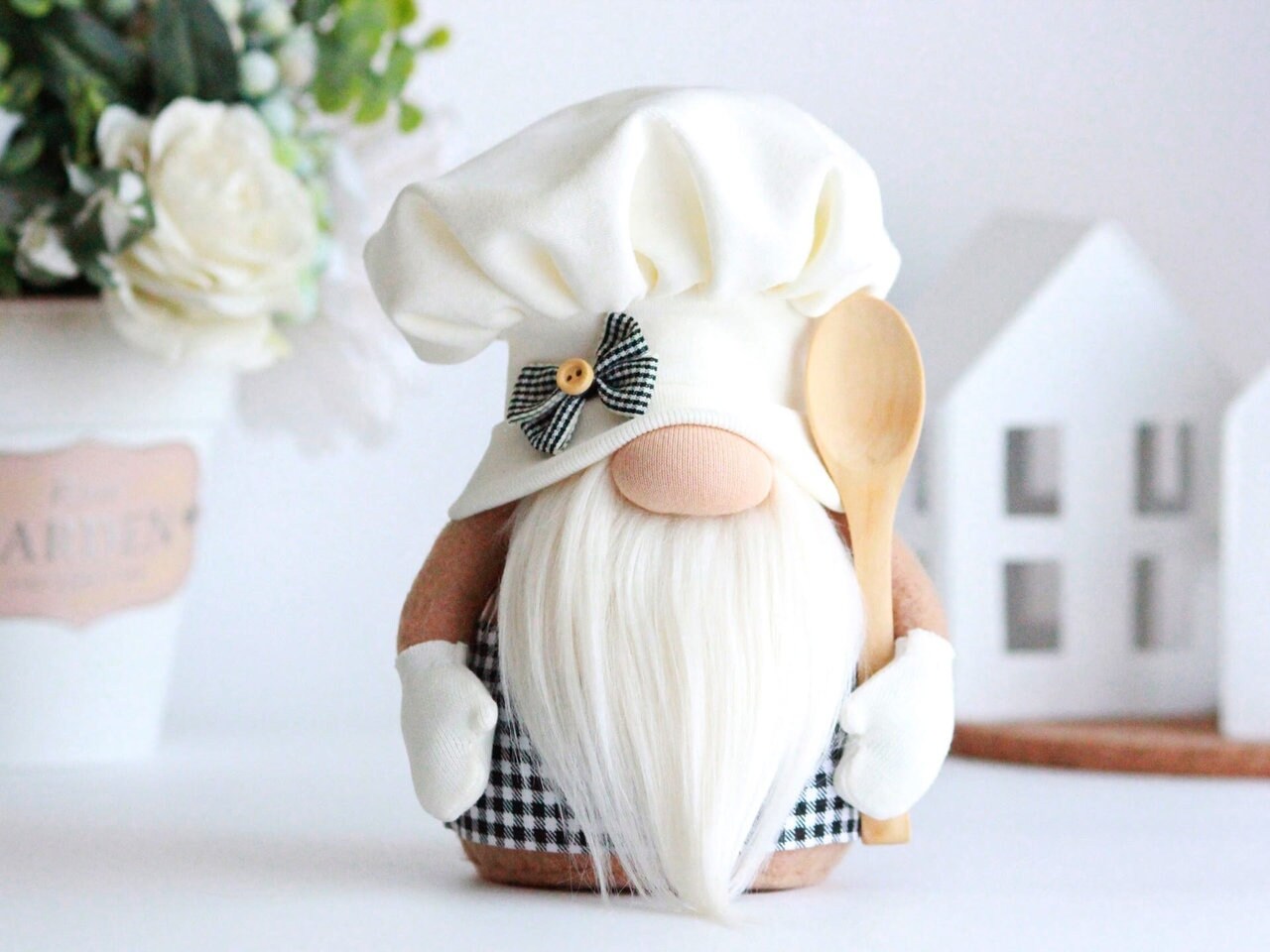 Chef gnome with wooden spoon Baker gnome Kitchen decor Etsy