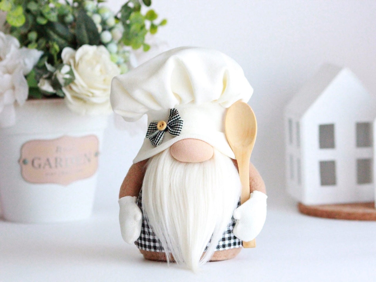 Chef gnome with wooden spoon Baker gnome Kitchen decor Etsy
