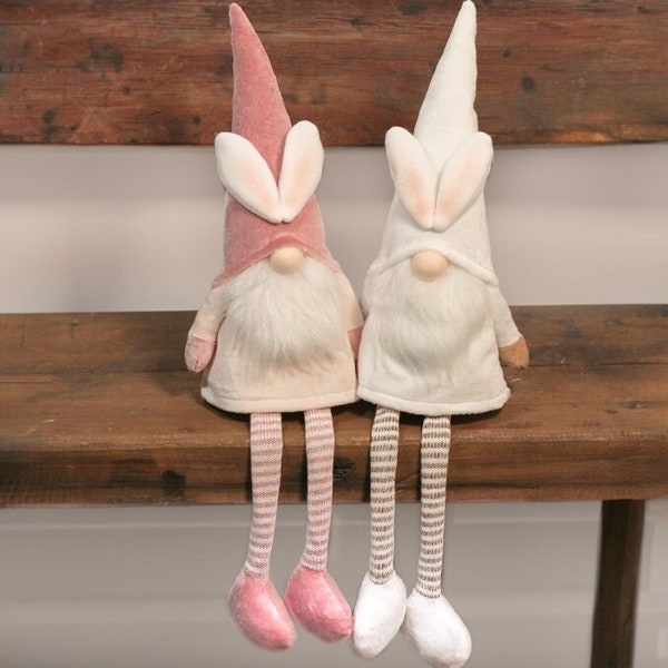 Easter Gonks, Pink and White Shelf Sitting Gnome Decorations - set of 2, 26cm