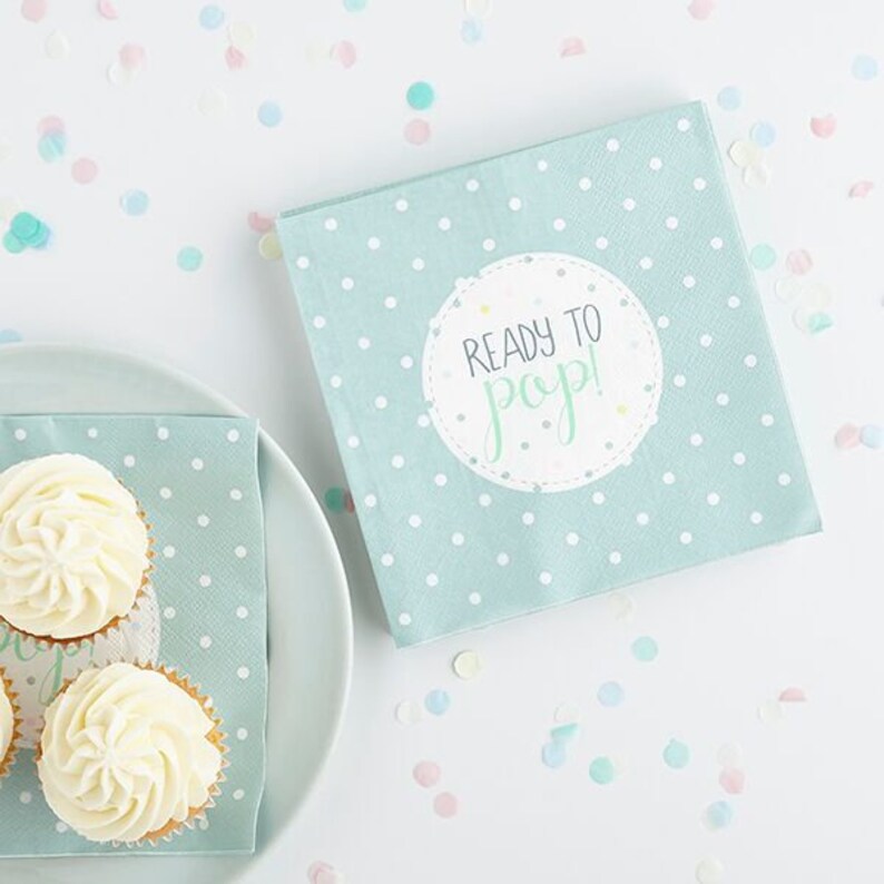 Ready To Pop Mint Green Spotty Baby Shower Paper Napkins x20