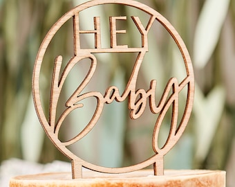 Botanical, Hey Baby, Baby Shower Cake Topper, Eco Baby Shower Decoration, New Baby Party / Gender Reveal Party