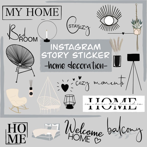 Instagram Story Sticker | Home Interior decoration | 50 Stück | schwarz, weiß, grau, beige