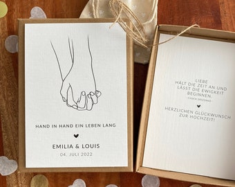 Geschenkverpackung - hand in hand - | Geschenkbox | Geschenk zur Hochzeit | Geldgeschenk | individuell & personalisiert mit Namen und Datum