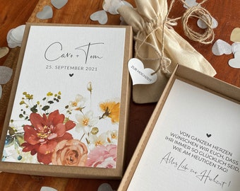 Geschenkverpackung -colorful flowers-  | Geschenkbox | Geschenk zur Hochzeit | Geldgeschenk | individuell & personalisiert mit Namen + Datum