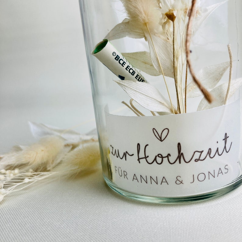 Geschenkglas groß creamy flower Geschenkverpackung Geschenk zur Hochzeit Geldgeschenk beige Trockenblumenstrauß personalisiert Bild 3