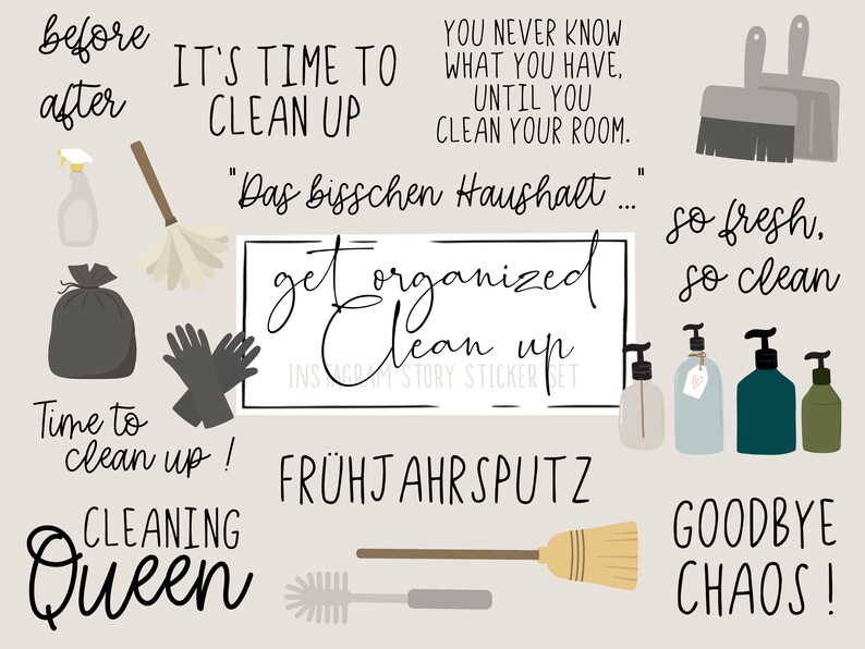 Get Organized Clean Up Putzen Haushalt Sticker Instagram Etsy