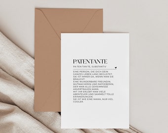 Karte - Patentante - | Definition Patentante | Karte Patentante | Patentante fragen | Patentante Geschenk | Postkarte