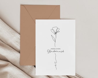 Karte - Herzlichen Glückwunsch - | Geburtstagskarte | Karte Geburtstag | Karte Hochzeit | Karte Blume | minimalistisch | Postkarte