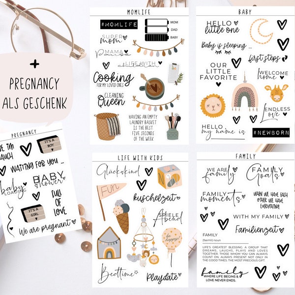 Familie, Mamaalltag, Schwangerschaft, Baby, Kind, Kinder | Sticker | Fotoalbum | zum Planen & Dekorieren | Bullet Journal Aufkleber