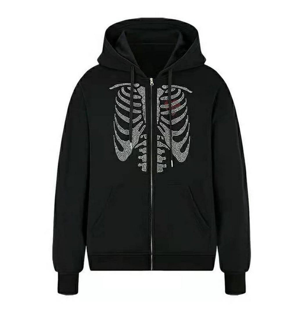 full zip up hoodie over face rhinestone