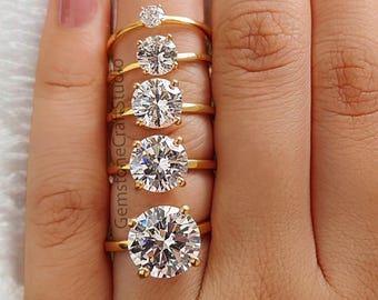 Round Diamond engagement ring 11mm 9mm 8mm 6.5mm 4mm stone ring Solitaire Silver Promise ring Diamond ring Simulant ring Gift for her GR231