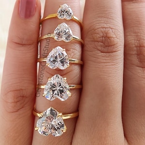 Heart Cut engagement ring 10mm 9mm 8mm 7mm 6mm stone ring Silver Promise ring Diamond ring Simulant ring Solitaire ring Gift for her GR270