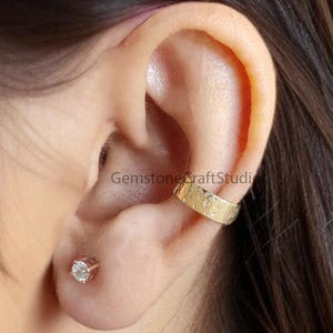 Dainty Single Band Ear Cuff Earring Hammered Sterling Silver Ear Cuff Simple earring Yellow Gold Ear Wrap Cuff GR429