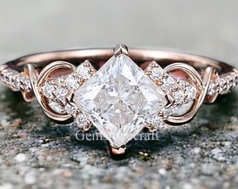 1.00 CT Princess cut Moissanite engagement ring Unique rose gold engagement ring dainty diamond bridal ring Twist ring anniversary GR203