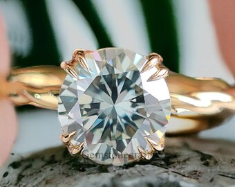 Hidden Halo Ring, 1.25 CT Round Colorless Moissanite Ring, Engagement Ring, Twisted Band, Double Claw Prong, White/Yellow/Rose Gold GR27