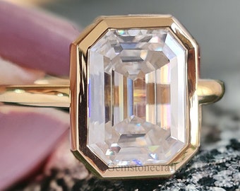 3.05 CT Emerald Cut Engagement Ring in Solid White 10K/14k/18k Gold, Emerald Cut Solitaire Engagement Ring, Brilliant Moissanite Ring GR06