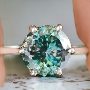 Classic 2.70 CT Portuguese Cut Cyan Blue Moissanite Engagement Ring Solitaire Ring Cathedral Wedding Ring Anniversary Gift For Her GR53
