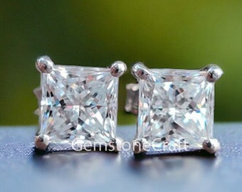 1.85 TCW Princess Cut Colorless Moissanite Earrings, Princess Stud Earrings, Wedding Earrings, Push Back Earrings, Anniversary Gift, GR105