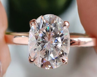 Beautiful Oval Shape Moissanite Ring Rose Gold 10k/14k/18k 2.00 CT Oval Cut Ring Oval Wedding Engagement Ring Oval Colorless Ring GR212