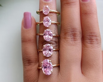 Oval Pink Tourmaline engagement ring 12mm 10mm 9mm 8mm 7mm stone ring Simulant Solitaire ring Diamond ring Silver ring Gift for her GR396