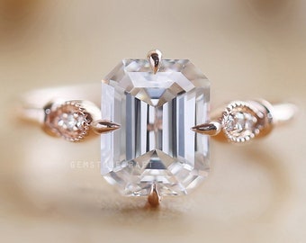 2.53 CT, Emerald Ring, Emerald Engagement Ring, Emerald Moissanite Ring, Emerald Cut Ring, Emerald Diamond Ring, Moissanite Ring GR355