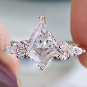 Kite Shaped Moissanite Engagement Ring Vintage Unique Cluster Rose Gold Engagement Ring Marquise Diamond Ring Wedding Promise Ring GR266