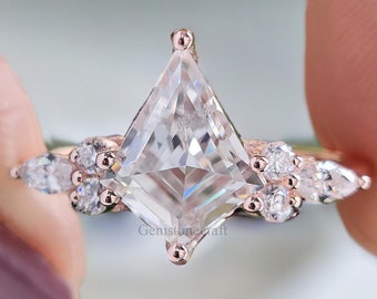 Kite Shaped Moissanite Engagement Ring Vintage Unique Cluster Rose Gold Engagement Ring Marquise Diamond Ring Wedding Promise Ring GR266