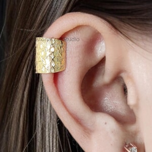 12mm Hammered Sterling Silver Ear Cuff Hammered Sterling Silver Ear Cuff Wide Ear Cuff Yellow Gold Ear Wrap Cuff GR432