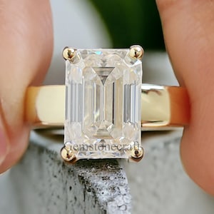 3.00 CT Emerald Cut Moissanite Engagement Wedding Ring Emerald Wide Band Emerald Hidden Halo Ring Stack Ring Anniversary Ring For Her GR180