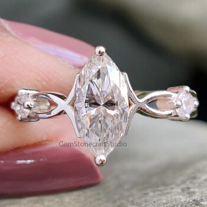0.95 Ct Marquise Shape Colorless Engagement Ring Three Stone Ring Unique Bridal Ring White Gold Ring Anniversary Ring Gift For Her GR416