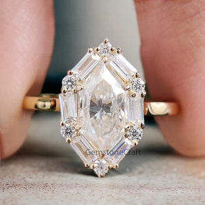 Dutch Marquise Shape Moissanite Diamond Ring With Side Baguette Moissanite Ring Vintage Bridal Engagement Ring Dutch Marquise Ring GR333