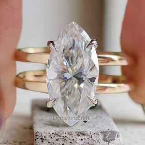 2.15 CT Marquise Cut Colorless Moissanite Dual Shank Engagement Ring Solitaire Ring Wedding Ring Designer Bridal Ring Anniversary Gift GR119
