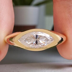 1.00 CT Marquise Cut Moissanite Engagement Ring Marquise Bezel Set Ring Solitaire Ring Wedding Ring Yellow Gold Ring Promise Ring GR453