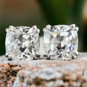 2.40 TCW Cushion Cut Colorless Moissanite Stud Earrings, Double Claw Prongs , Moissanite Wedding Earrings, Push Back Earrings, GR110