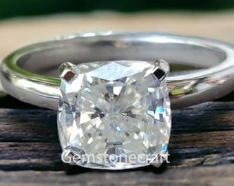 2.55 CT Ice Crushed Cushion Moissanite Engagement Ring Solitaire Ring Engagement Ring 14K Solid White Gold Ring Wedding Ring Bridal  GR121