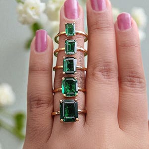 Green Emerald stone 11mm 10mm 9mm 8mm 7mm ring Emerald Cut engagement ring silver Ring simulant Solitaire ring Emerald Diamond ring GR510