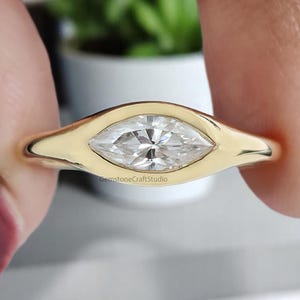 0.50 CT Marquise Cut Moissanite Engagement Ring Marquise Bezel Set Ring Solitaire Ring Wedding Ring Yellow Gold Ring Promise Ring GR468