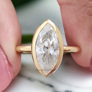 2.00 CT Marquise Cut Moissanite Engagement Ring Marquise Bezel Set Ring Solitaire Ring Wedding Ring Yellow Gold Ring Promise Ring GR451
