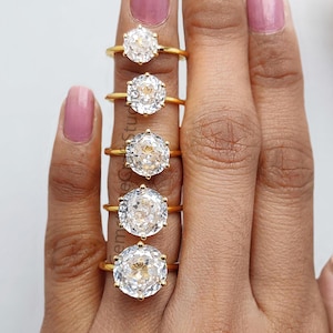 Round Portuguese Cut Diamond engagement ring 7 mm to 11 mm stone ring Simulant Diamond Solitaire Silver Promise ring Gift for her GR719