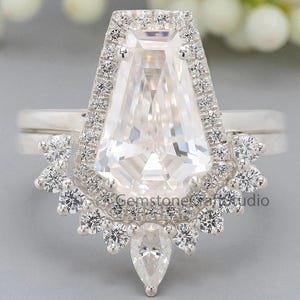 3.75 CT Coffin Cut Engagement Ring set in Solid Rose 10K/14k/18k Gold Coffin Cut Solitaire Engagement Ring Bridal Wedding Ring Set GR04