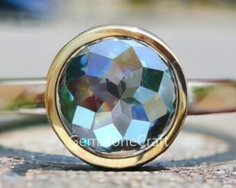 Two-Tone Bezel Engagement Ring  2.30 CT Blue Green Moissanite with Rose Cut in Mixed Metals GR70