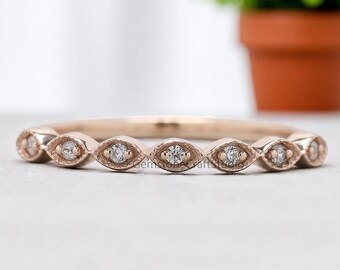 14k Solid Gold 1.20 MM Diamond Wedding Band Half Eternity Minimalist Ring stacking dainty matching anniversary ring Gift For Her GR475