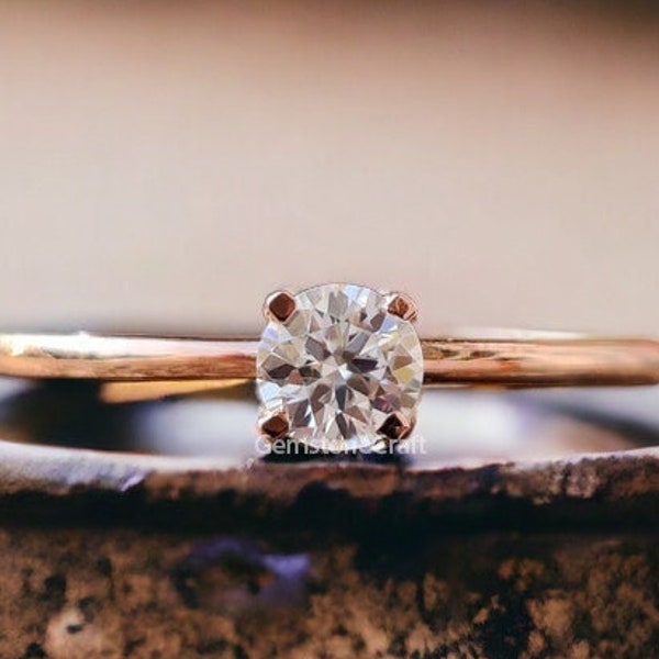 Stunning 0.25 CT Colorless Round Moissanite Solitaire Engagement Ring, Dainty Wedding Ring, 10k/14k/18k/Platinum Ring, Propose Ring  GR21