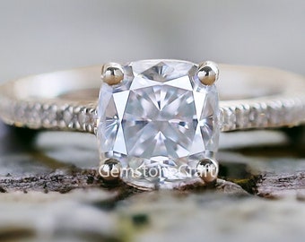 Cushion Moissanite Ring, 2.01 TW, Cushion Ring, Cushion Engagement Ring, Cushion Moissanite Ring, Cushion Diamond Ring,Moissanite Ring GR313