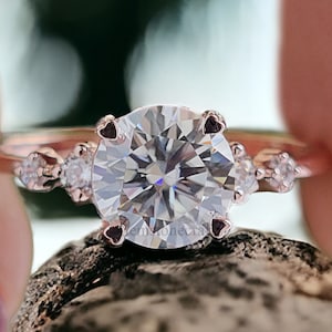 Dainty Engagement Ring 7 MM Round Cut Moissanite Ring 14K Rose Gold Ring Prong Set Ring Stack Ring Promise Bridal Ring Ring For Women GR265