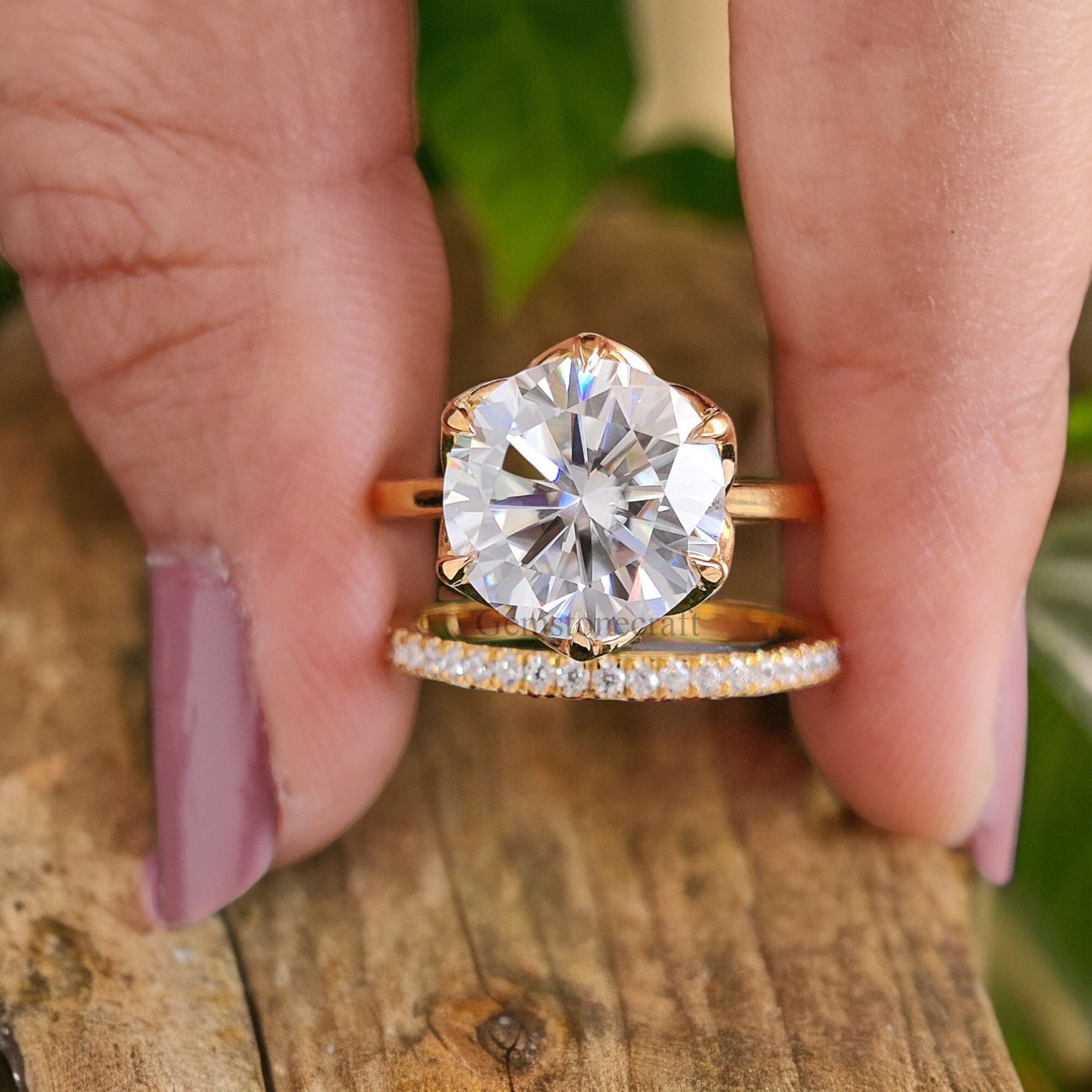 Engagement Ring set in 925 Sterling Silver for Bridal wedding Round Moissanite Ring Set For Women 14k yellow gold moissanite rings GR92