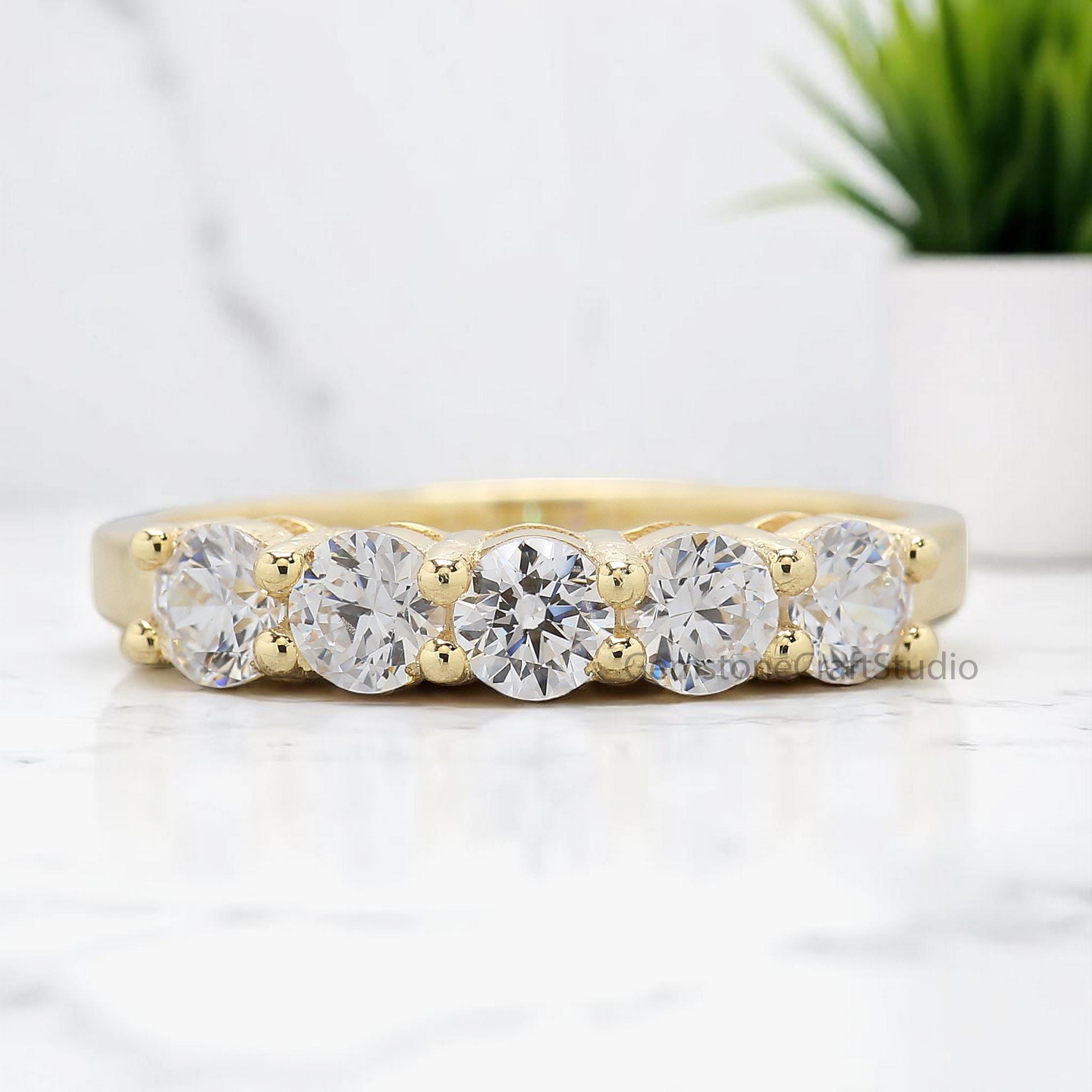 Five Round Diamond Wedding Band Silver/10K/14K/18K Band 3.50 MM Diamond Band Half Eternity Minimalist stacking dainty matching Ring, GR493