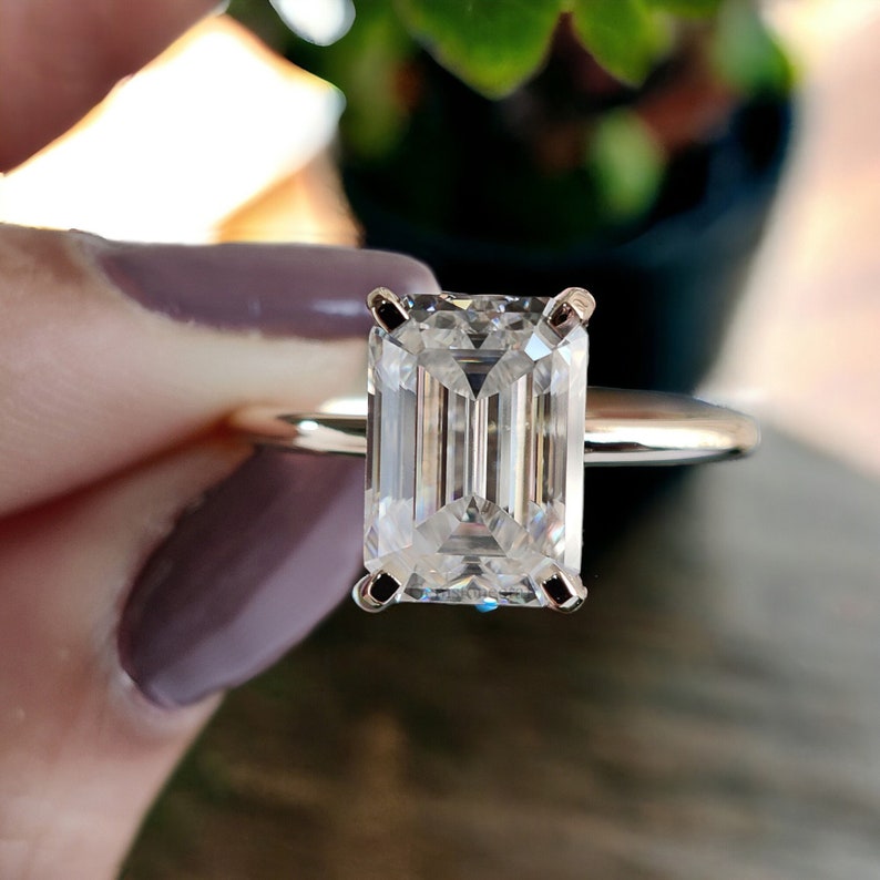 3.00 CT Emerald Cut Engagement Ring in Solid Yellow 10K/14k/18k Gold, Emerald Cut Solitaire Engagement Ring, Brilliant Moissanite Ring GR01 image 1